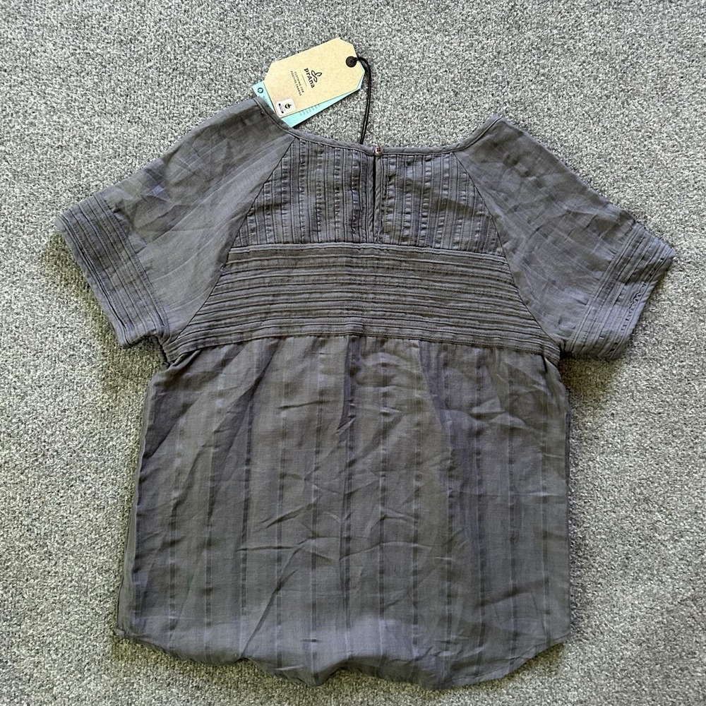 PrAna Blouse Womens XS Gray Pinoit Top Woven Dobby Organic Cotton Short Sleeve - Picture 2 of 11
